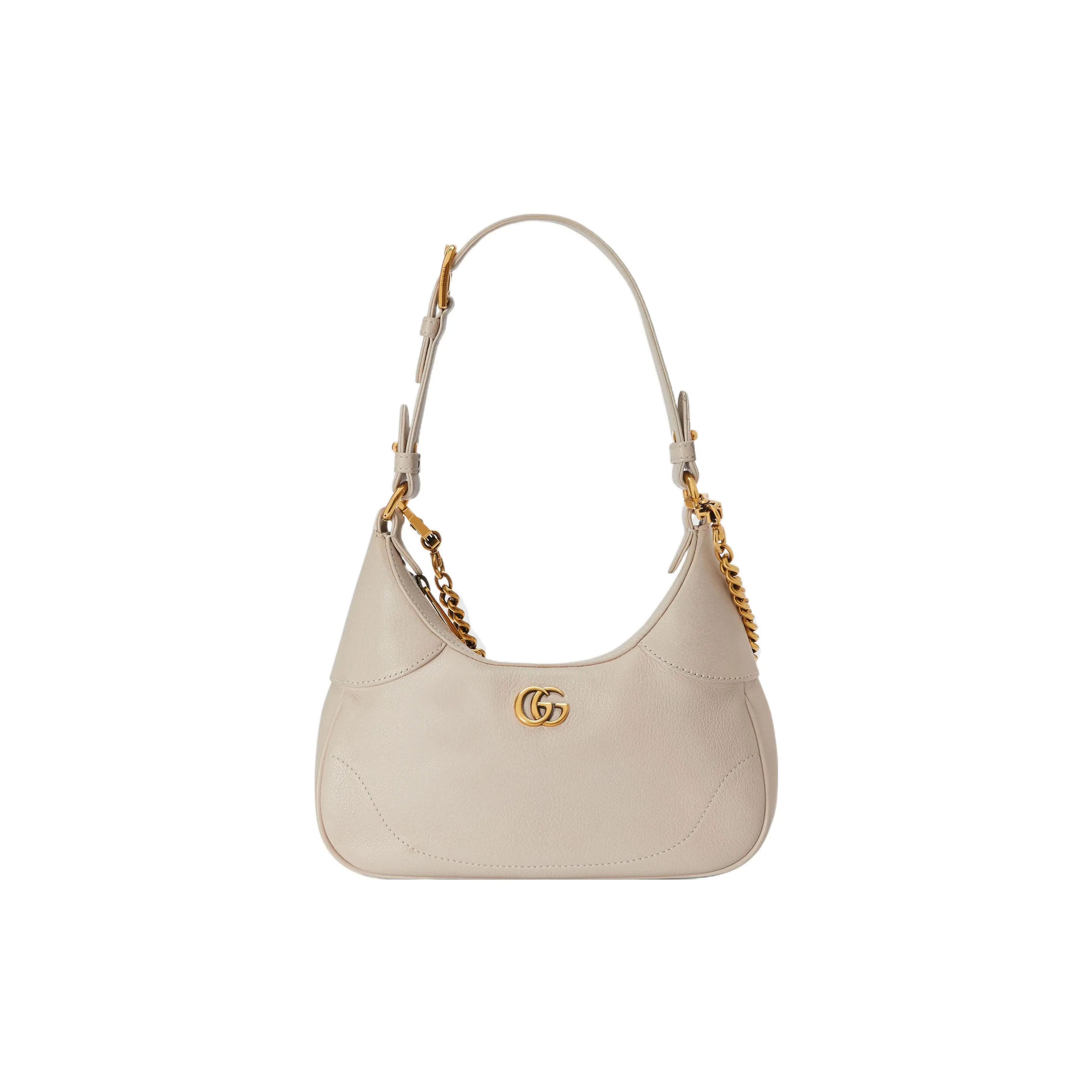 Gucci Aphrodite Leather Crescent Bag With Gold Logo For Women In White Handbag Shoulder Bag Crossbody Chain Bag
