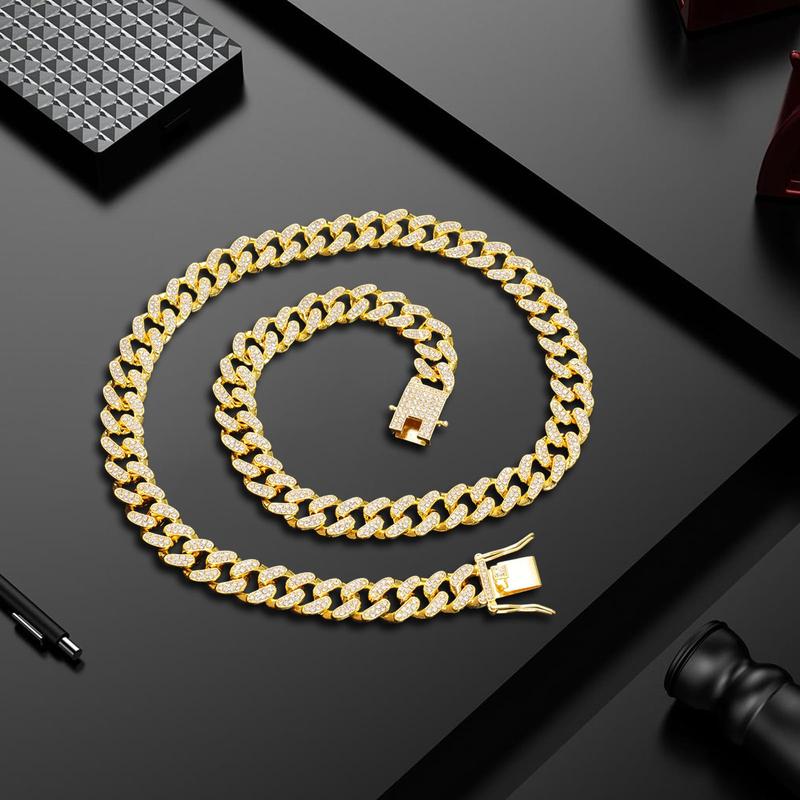 Cuban Link Chain Mens Iced Out Miami Cuban Necklace Silver/Gold Bling Diamond Hip Hop Jewelry for Women