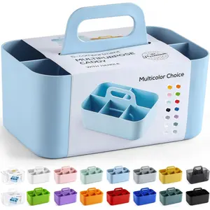 Multiuse Caddy Organizer with Handle - Stackable Plastic Tote Bin - Art Craft Supplies, Office, Desk, Stationery Pen Holder, Kitchen, Utensil, Makeup, Bathroom, Shower, Cleaning, Dorm Organizer - Blue : Office Products