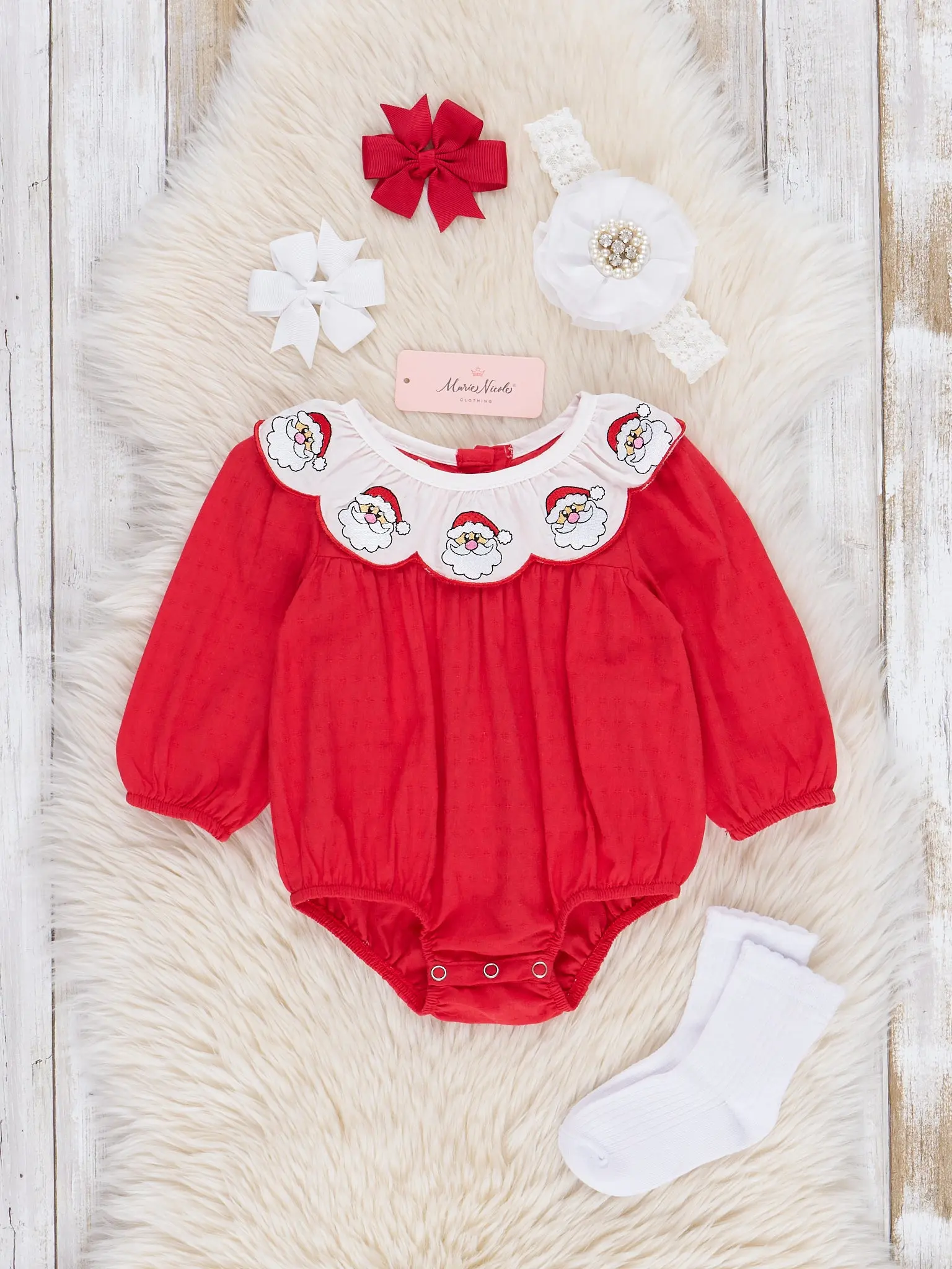 Cotton Santa Smocked Bubble Romper