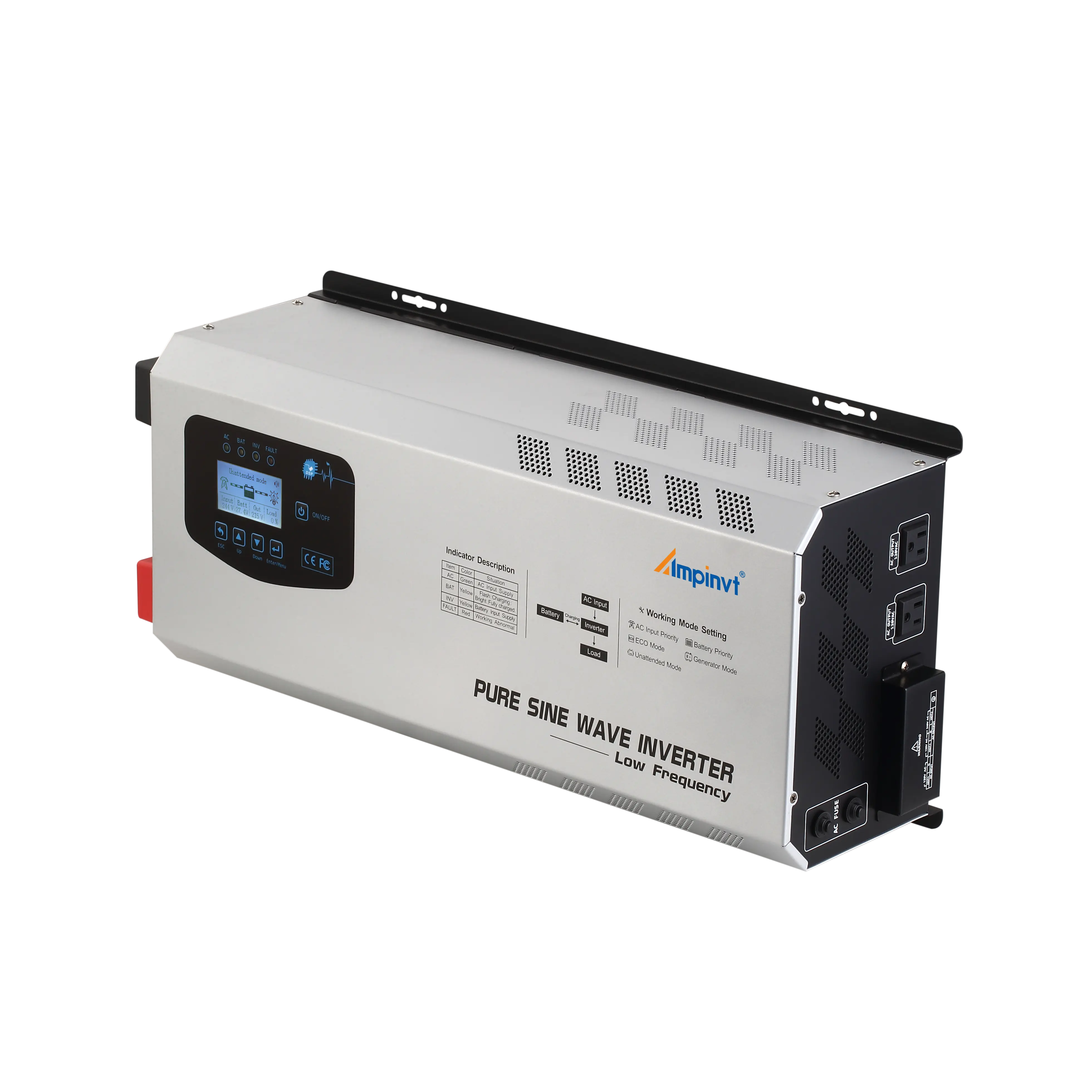 5000W DC 48V Split Phase 120/240V Pure Sine wave Inverter with AC Charger Dual Phase Dual Output without MPPT Solar Charge Controller  Power Safety Plug Socket Toroidal Transformer High Transfer Efficiency Low Frequency Pure Sine Wave