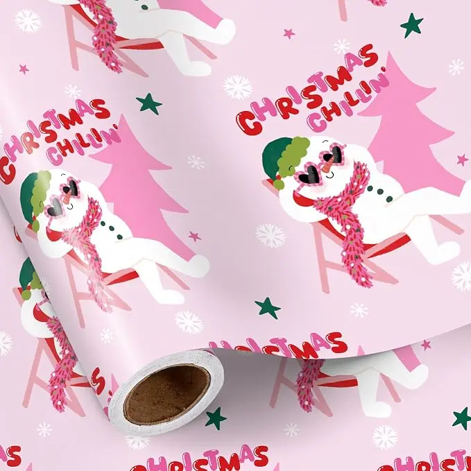RUSPEPA Pink Christmas Wrapping Paper Roll, 17x16.4ft All Over Print Gifts & Wrapping Office Stationery, Cute Design with Santa, Snowman, Pink Unicorn, Axolotl, Cowgirl, Stars, Black Girl, Magic Supplies for Girls, Make Magic