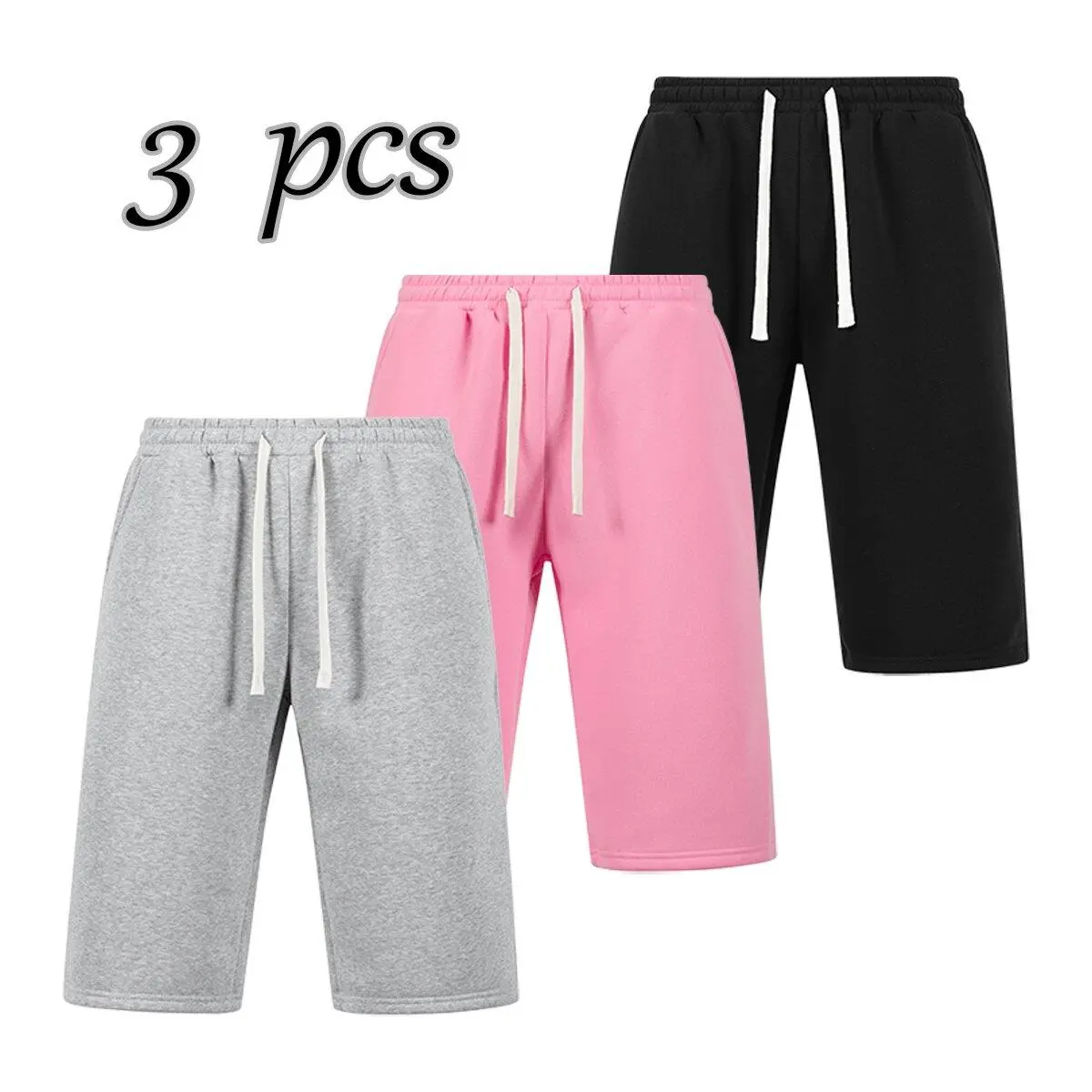 Men's 3/4 Capri Sweatpants, Comfortable Cropped Joggers for Gym and Loungewear, Multi-Pack in Black, Gray, Pink (2 & 3 Pack), 2-Pack