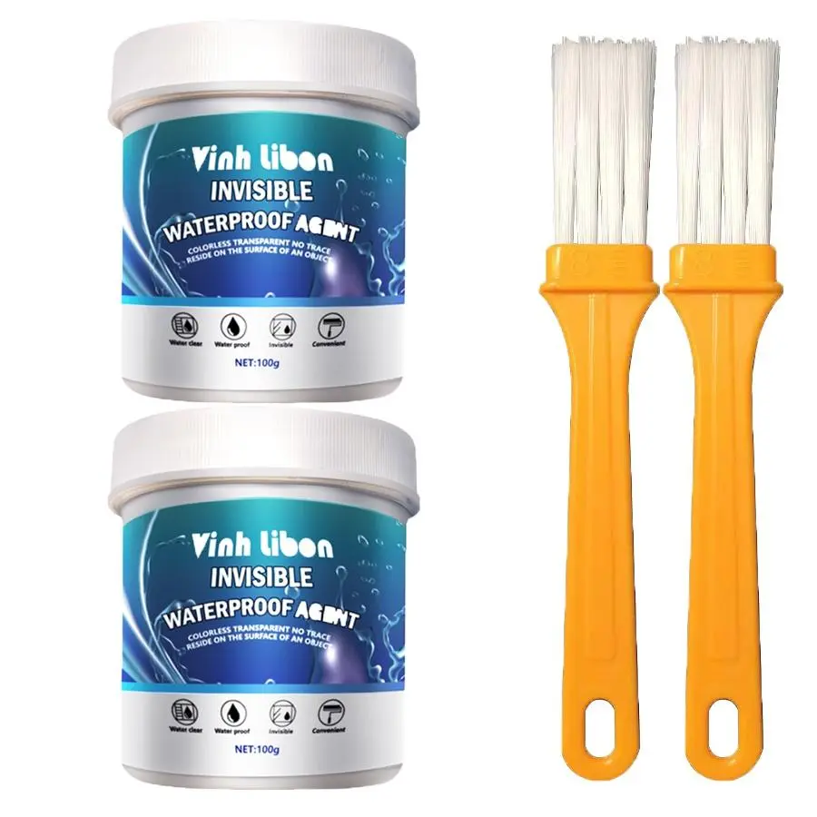 2PCS Invisible Waterproof Agent With Brush Waterproof Insulating Sealant Super Strong Bonding Sealant Invisible Waterproof Anti-Leakage Agent 100g Per Bottle for Home Use