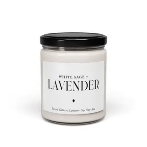White Sage + Lavender Candle in Glass - Vegan - Modern/Contemporary Home Decor - Minimalist - Black/White - Hand Poured Soy Wax - 9oz