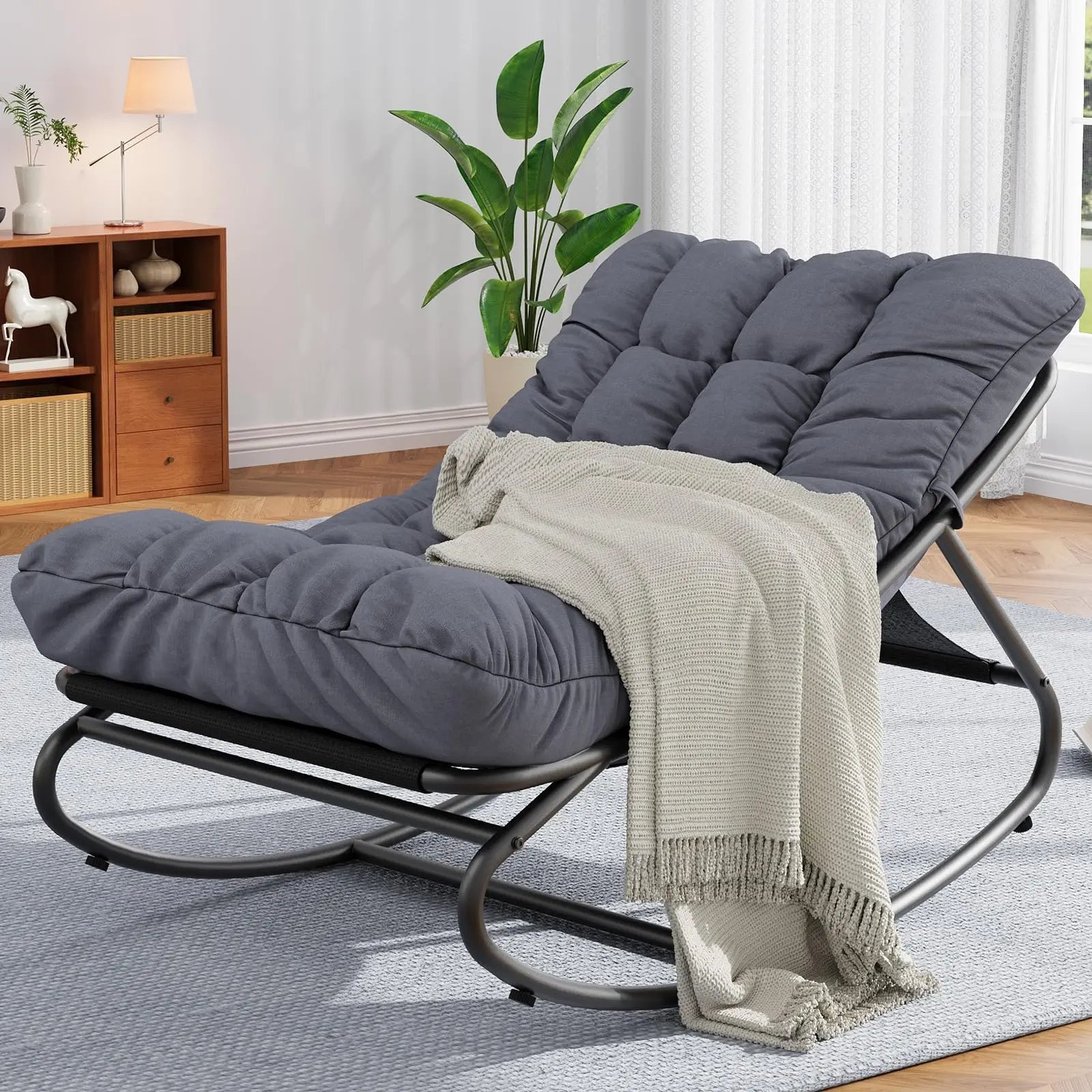Gaomon Outdoor Rocking Chair - Patio Wicker Furniture, All-Weather PE Wicker, Adjustable Metal Frame, Thick Waterproof Cushions, Durable Indoor-Outdoor All-Weather Waterproof Rocking Chair for Garden, Backyard, All-Weather Rocking Chairs