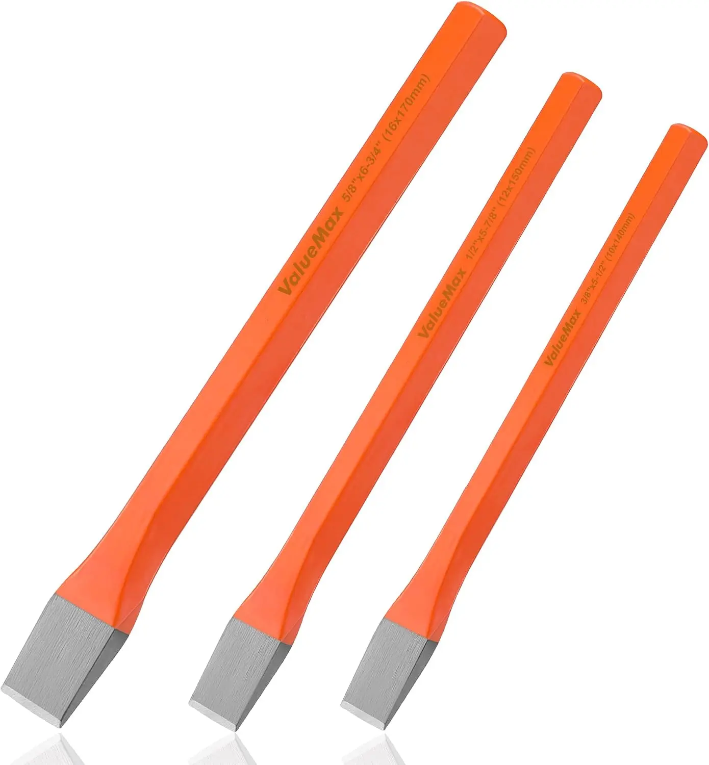 ValueMax 3-Piece Cold Chisel Set, Heavy-Duty Cr-V Steel Metal Chisels in 3/8, 1/2 and 5/8 Inch Sizes