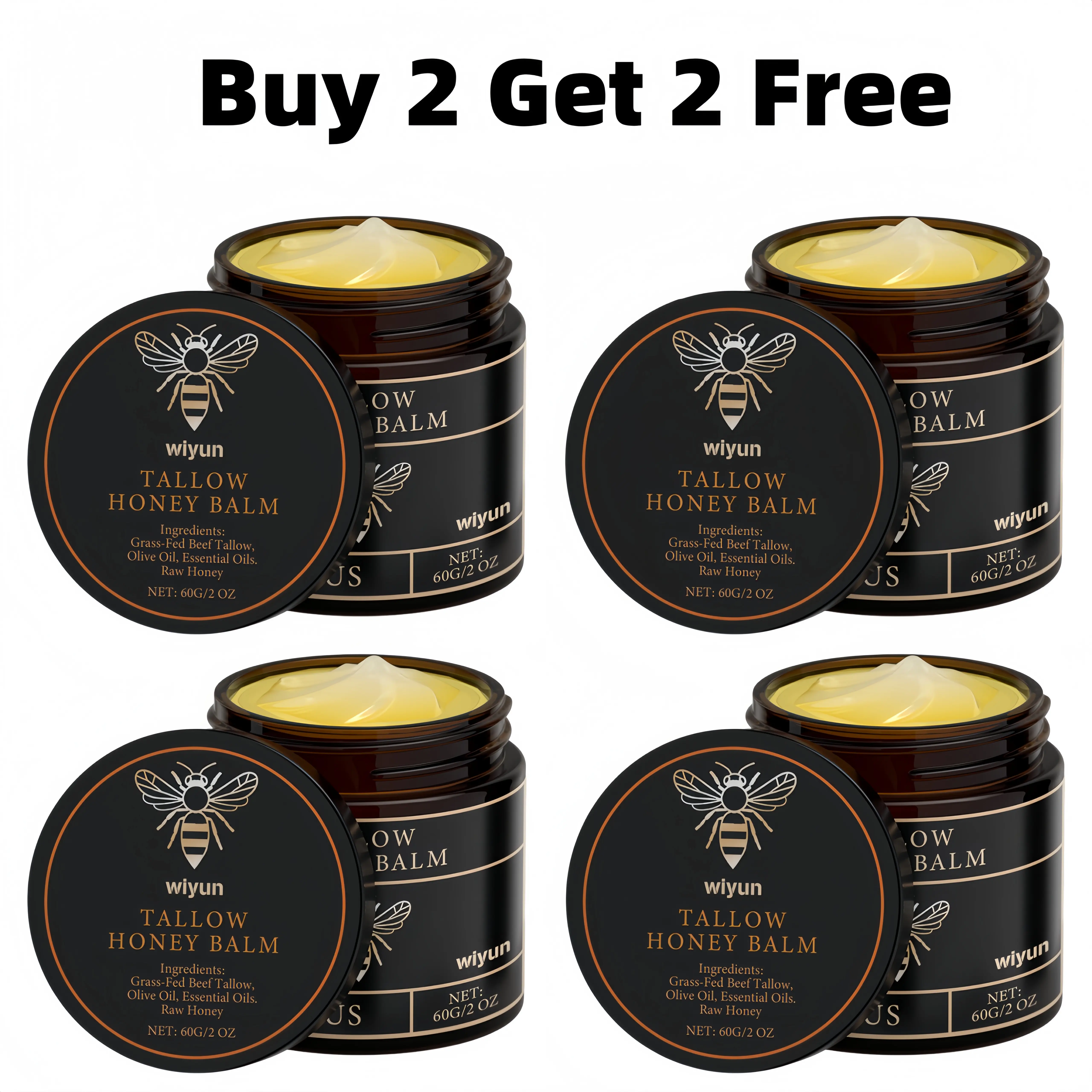 Organic Grass-Fed Beef Tallow Balm with Raw Honey - Handmade All-Natural Moisturizer for Soft, Smooth, Radiant Skin