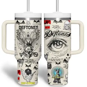 Deftones Music Custom Cup 40 oz 20 oz Tumbler With Handle Stainless Steel Insulated Drinkware for Hot Cold Beverages