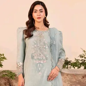 Elegant Light Green Zahra Rabab Silk Farshi Set with Intricate Embroidery and Matching Dupatta