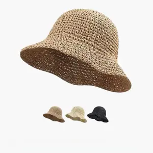 BeadBreath Woven Straw Bucket Hat, Foldable Lightweight Fisherman Cap, Breathable Wide Brim Sun Hat for Beach Vacation Travel
