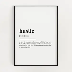 Hustle Definition Poster Prints No Framed, Gifts For Men Women, Wall Art Home Decor, Wall Art Prints, Gifts For Him Her Decoration Artistic