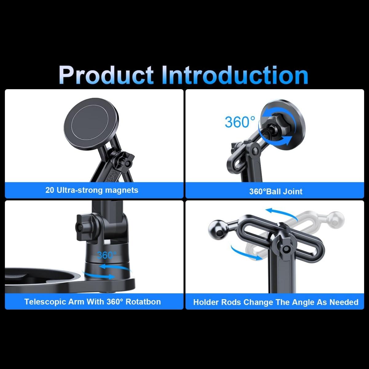 2026 Upgraded 2 in 1 Car Cup Holder Expander with Phone Mount, Adjustable Base & 360° Rotation, Universal Cup Holder Cell Phone Holder for Car, Compatible with iPhone Samsung All Smartphones, Stable Drink Bottle Holder for Most Vehicles