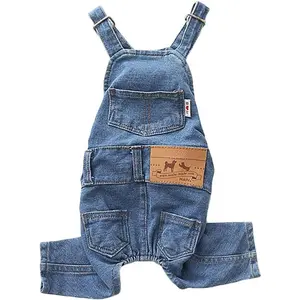 Dog Denim Jumpsuit Costumes Cat Pet Jean Overalls Clothes For Yorkie Bulldog