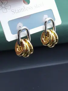 304 stainless steel two-tone earrings, studs, dangle jewelry, multi-color geometric three small circle studs, high-end style ins earrings, 18K gold plated, fashionable and elegant earring, suitable for daily wear/parties/gifts.