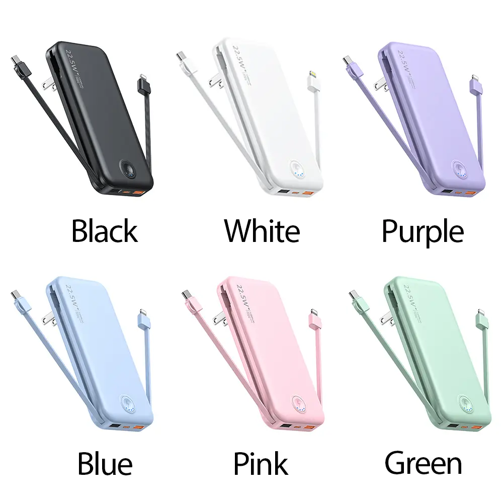 Diamuar Macaron Color 12000mAh PD20W Power Bank with Built-in Cables & Wall Plug, Ultra-Slim Portable Power Bank, Fast Charging 5 Devices Simultaneously, Pass-Through Charging, TSA Approved Travel Essential for iPhone Samsung Android
