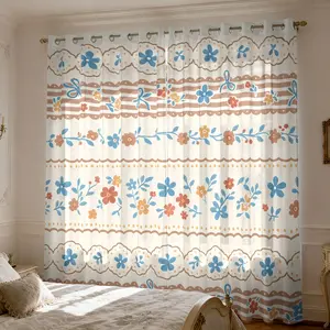 2 Panel Farmhouse Print Light Filtering Curtains, 104 Inch Long, Semi-Transparent for Living Room, Bedroom, Dining Room, Sheer Printed Curtains