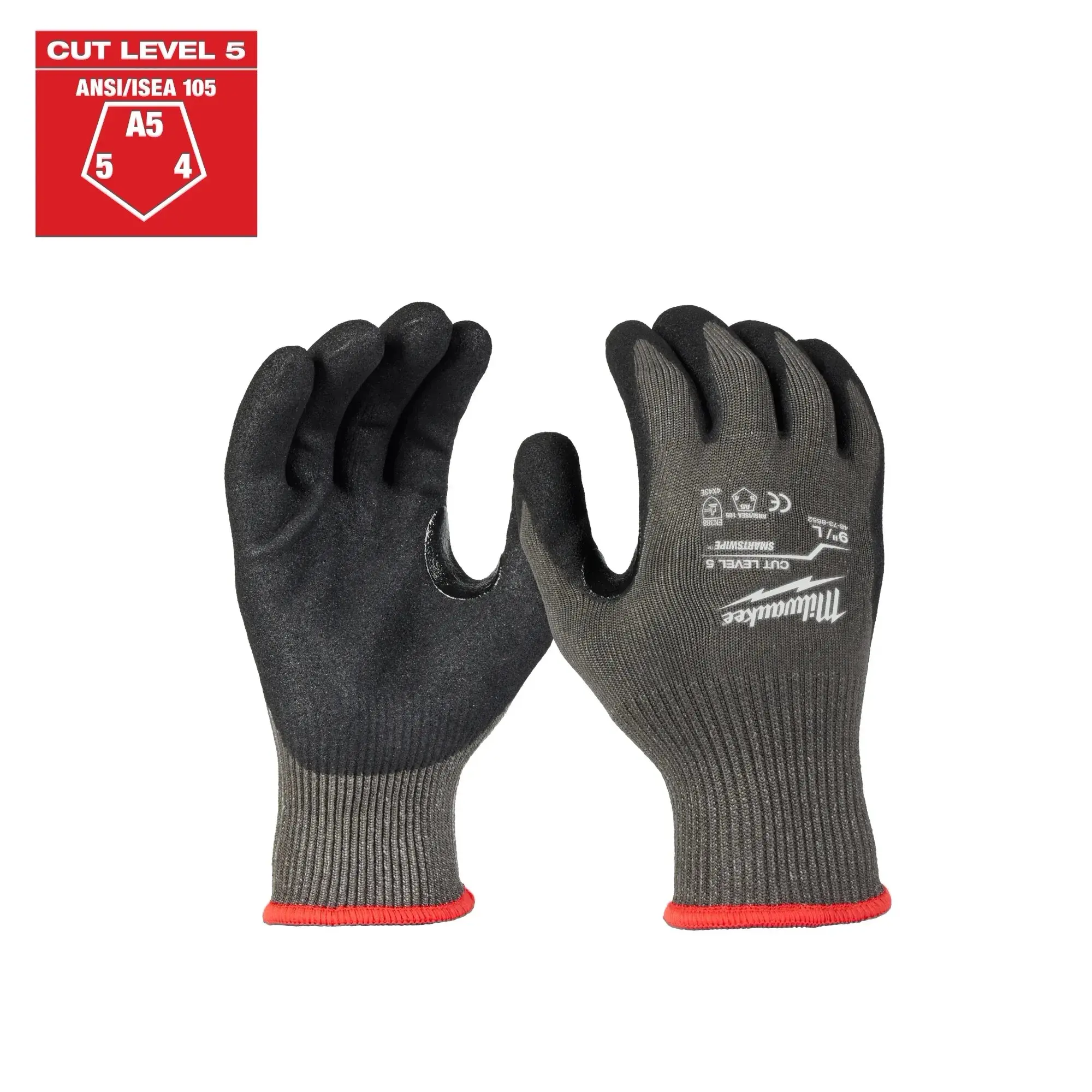 Milwaukee 48-22-8952B 12pk Cut Level 5 Nitrile Dipped Cut Resistant Safety Gloves - L, Construction Gear with Color-Coded Wrist Band, Touchscreen-Compatible Protector for Outdoor/Indoor Use, Cut Resistant Gloves