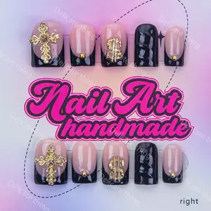 Delicatething Y2K Style Duckbill Square Nail Tips, Handmade Press On Wearable Nails, 4 Sizes XS S M L, Cross Design, Nail Art Design, Perfect Gift for Girls