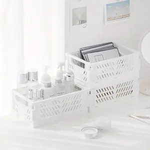 5.98in 1pc/3pcs Folding Organizer Storage Basket, Stackable Plastic Storage Basket, Sundries Storage Basket, Japanese Style Desktop Storage Box, Minimalist