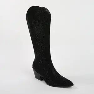 Aanika Black Shimmer Rhinestone Western Boots