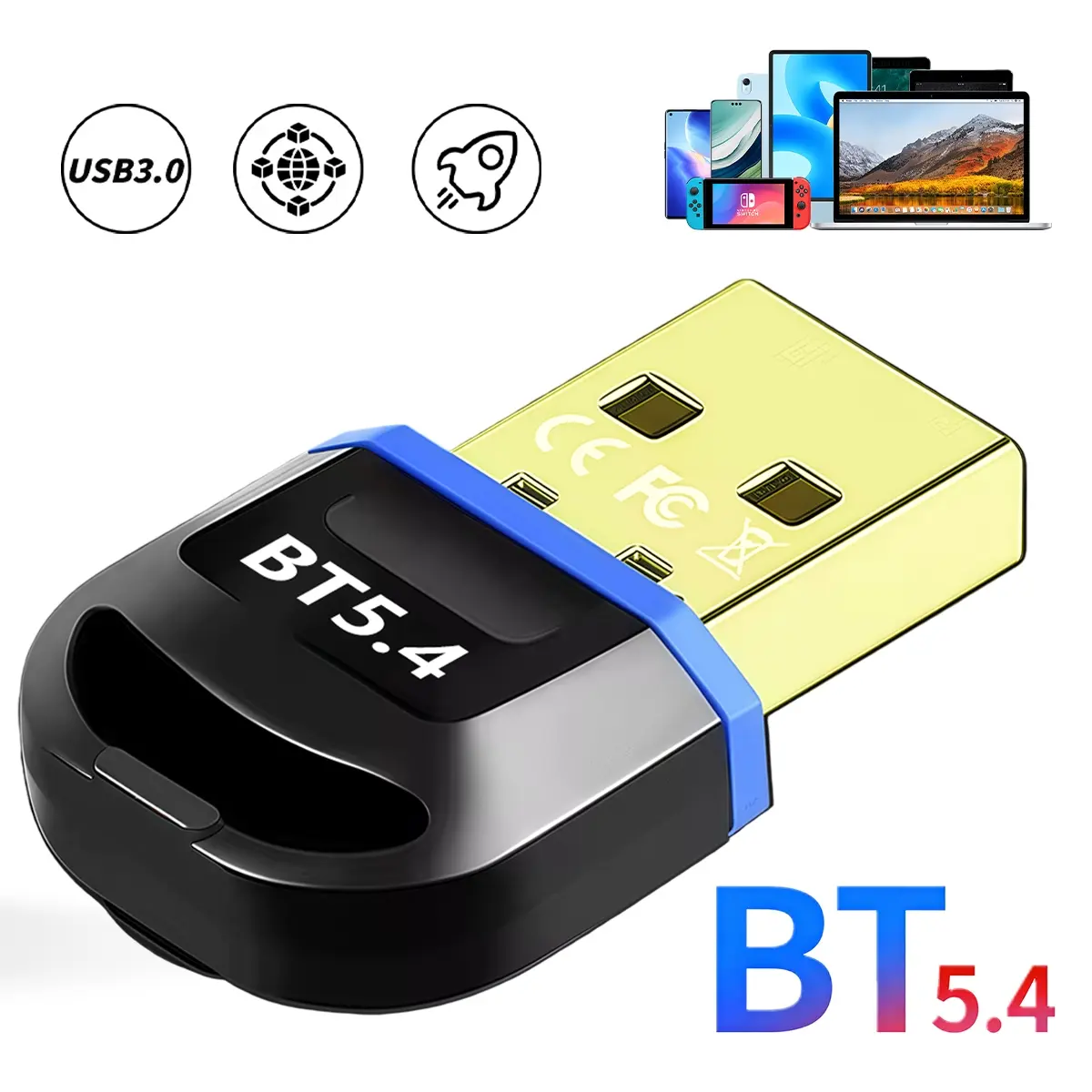 Drive free Bluetooth Adapter for PC Bluetooth 5.4 Dongle Receiver EDR & BLE, Plug & Play Supports Windows 11/10/8.1, for Desktop, Laptop, Headphone,Keyboard,Mouse, Speakers,Printer
