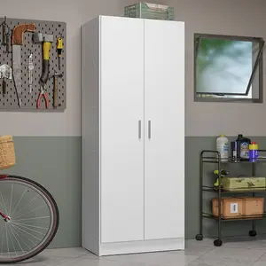 Madesa Garage Pantry Storage Cabinet 2 Doors with 5 Utility Shelves 23" L Wooden Organization Unit for Garage - White