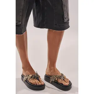 AKIRA GOLD CHRISTEN BLACK KEY EMBELLISHED NOVELTY PLATFORM SANDAL