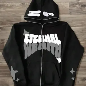 Manfinity EMRG Men Star & Letter Printed Fleece Lined Zip-Up Hoodie