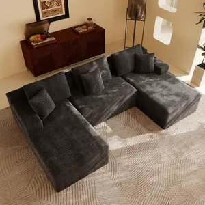 【Memorial Day Gift】3 Packages shipping NMXVXMN 118" U-Shape Boneless Sectional couch,Modular cloud couches with chaise lounges,6 Soft Pillows(3L/3S),Modern UpholsteredSofa for Livingroom Apartment,NoAssembly Required,Deep seat, Plush Corduroy Fabric outdo