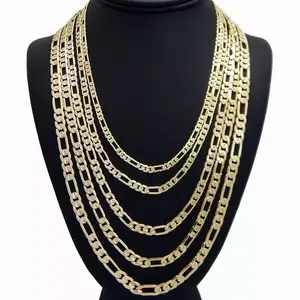 MaxBling81 Premium Quality High-End Gold Brass 14K Stamped Figaro Chain Necklace Jewelry Accessory Unisex Men Women