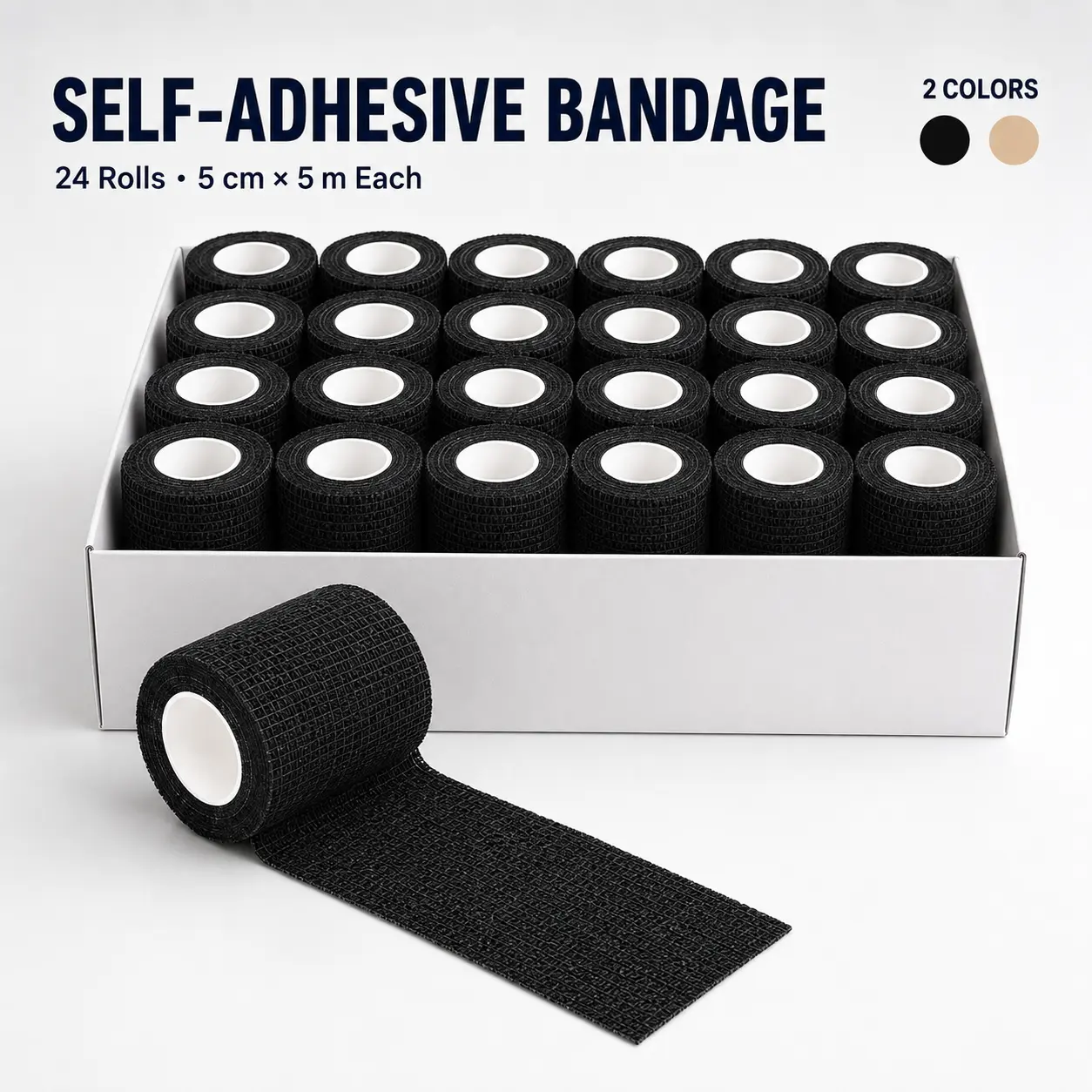 Cohesive Bandage 24 Pack, Multi-Color Non-Woven Support Tape for Unisex Athletic Recovery, Breathable Self-Adhesive Elastic Wrap for Fingers & Wrists, Athletic Wrap, Elbow Wraps