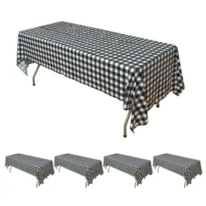 5-Pack Plastic Table Covers 54"x108" Black Checkered Rectangle - PVC Waterproof Disposable Tablecloths