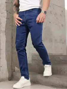 Men's Solid Color Plain Denim Pants, Casual Comfy Stretchy Jeans for Daily Wear, Fashion Men's Bottoms for All Seasons