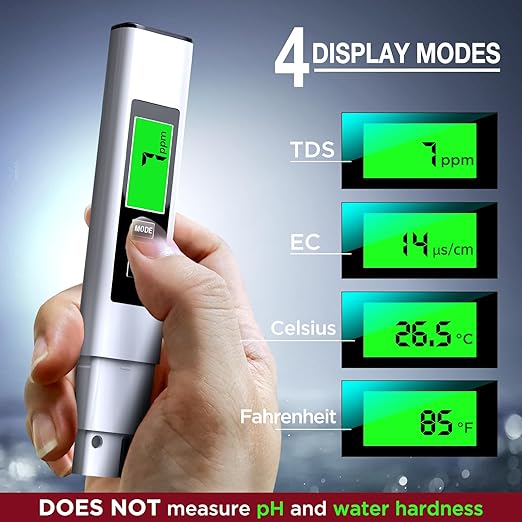 4-in-1 Digital Water Quality Tester, Accurate TDS, EC & Temp Meter for Tap Water & Aquariums, Large Backlit LCD