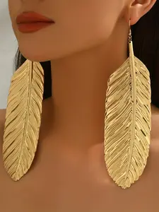 Boho Geometric Leaf Earrings for Women, Exaggerated Metal Style, Fashionable All-Season Jewelry, Perfect for Parties & Celebrations