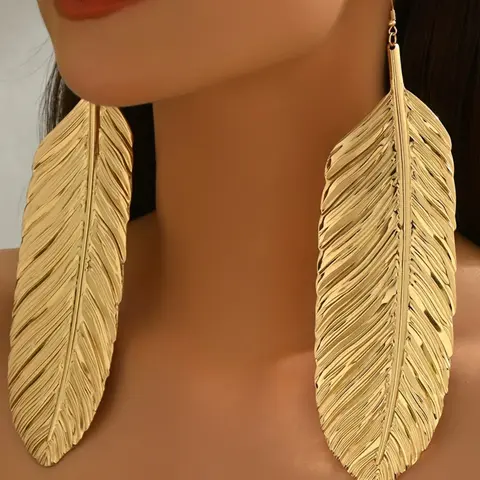 Boho Geometric Leaf Earrings for Women, Exaggerated Metal Style, Fashionable All-Season Jewelry, Perfect for Parties & Celebrations