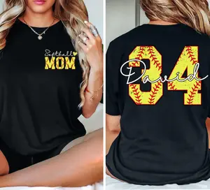 Softball Mom Personalized Name T-Shirt, Custom Sports Shirt with Number and Name, Softball Team Mom Shirt, Personalized Softball Apparel, Mom Gift for Softball Moms, Custom Name Number Shirt for Sports Moms