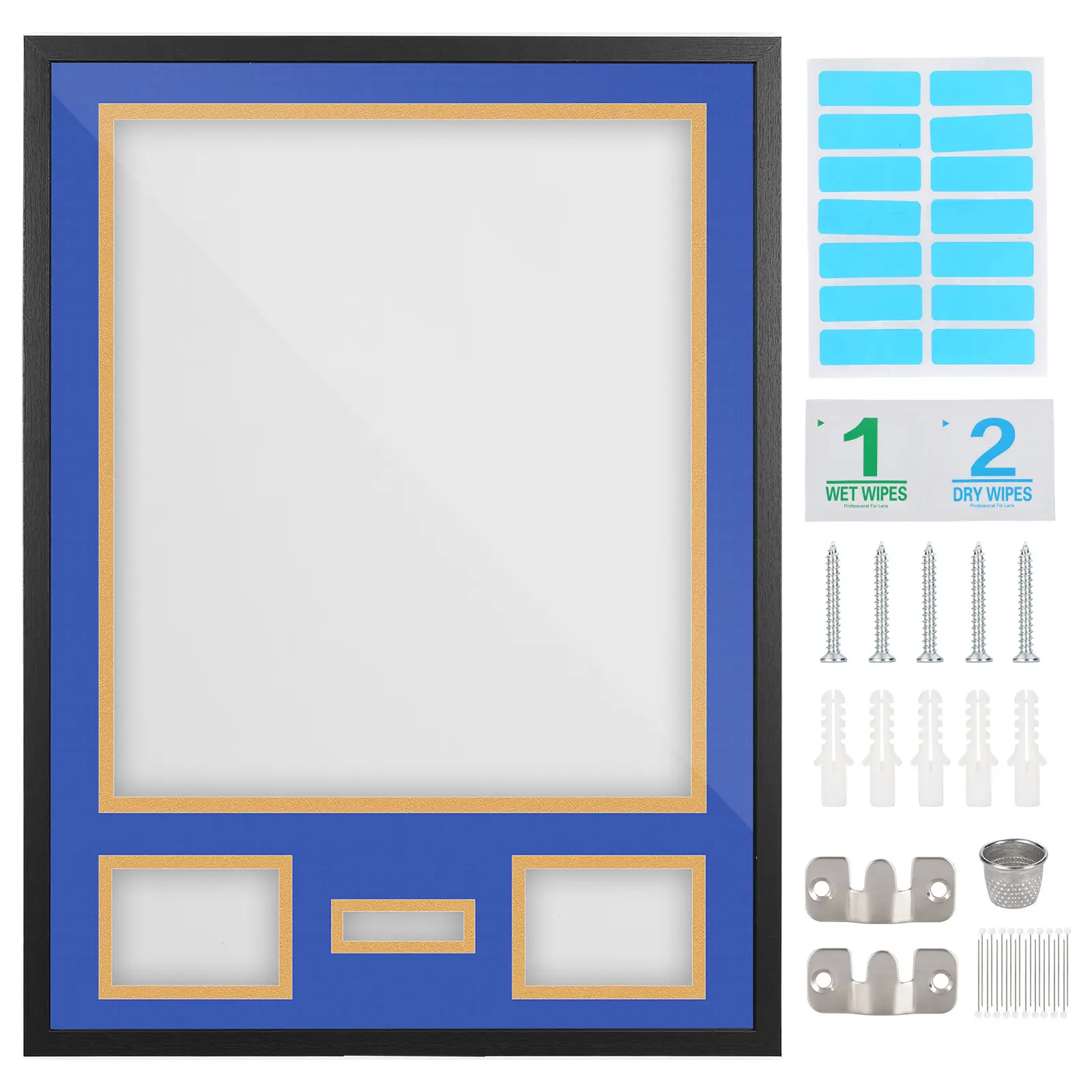 Jersey Shadow Box Display Frame with 2 Photo Slots and Signature Opening - Gold Bottom Mat, 10 Top Colors