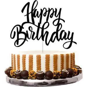 XY-SO32 Happy Birthday Cake Decorations, Gold Double-Sided Glitter Letters, Birthday Party Supplies, Cake Topper Decorations (Black) Ornaments Red