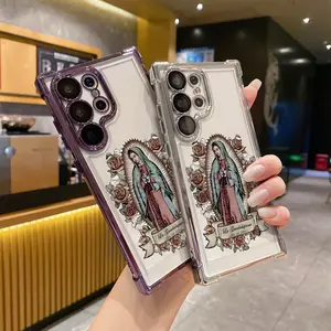 Virgen De Guadalupe Phone Case, Electroplated Cover with Airbag Shockproof Slim Soft TPU Cover for Samsung S25 S24 S23 S22 Ultra S25Edge S24FE Plus S25+ Virgin Mary Maria