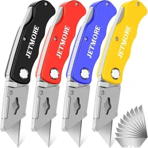 JETMORE 4 Pack Folding Utility Knife Box Cutter Mat Cutter with 10 Mat Cutter Blades Cutters for Mat Board Cardboard Home Office Warehouse Durable Razor Knife Box Opener with Clip Navajas de Trabajo