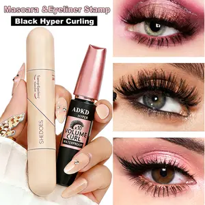 Waterproof Mascara Curling with Eyeliner Stamp  Long Lasting Smudge Proof Winged Eyeliner Stamp, Volumizing Lashes Quick Dry Easy Application Eye Makeup Tool For Women