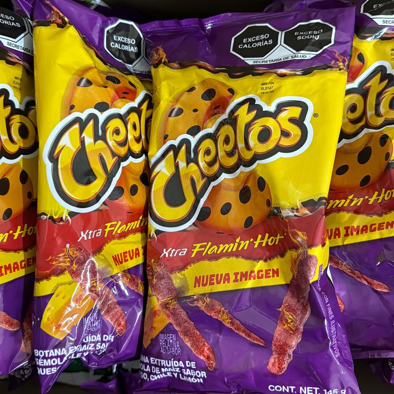 10-Pack Sabritas Cheetos Xtra Flamin’ Hot Big bag, Mexican Snack Lemon Chilli Crispy