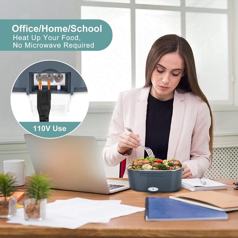 2-in-1  Lunch Box Heater for Car Truck Home Work Leak Proof 4 Removable Stainless Steel Containers 110V 12V 24V 60W Tableware Non-BPA Free Grey Plug-In Thermal Insulation  Lunch Box Electric Fast Heating Lunch Box Durable Plastic