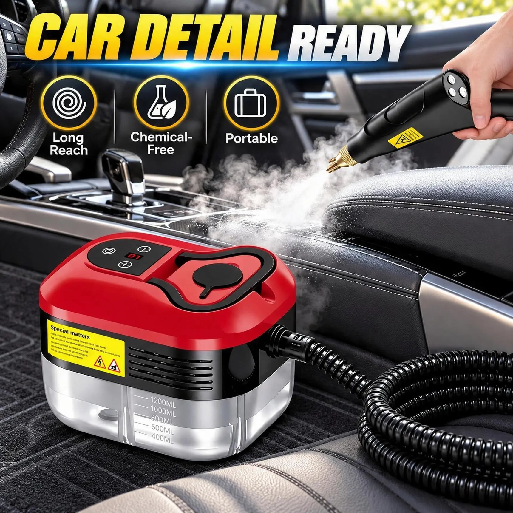 2500W High-Power Steam Cleaning Machine, 221°F Steam, 6 Steam Levels, for Stovetops, Ovens & Car Interiors