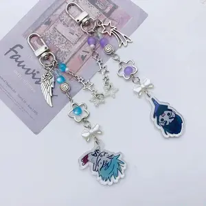 Anime Alien Stage Keychain Heart shaped Bow Mobile Pendant Bead Keychain Multi functional Backpack Decoration Accessories Gift Jewelry Clip