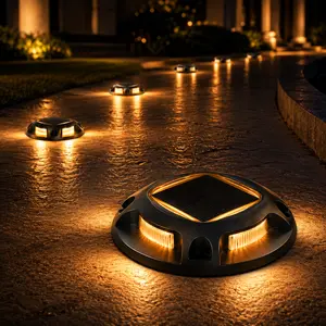 APZZLOXH 4/6/8/12 Pack Solar Driveway Lights Outdoor, Waterproof LED Deck & Dock Lights with 2 Color Modes, Pathway Marker Lights for Sidewalk, Stairs, Garden & Yard (Warm White/Cool White, Black)