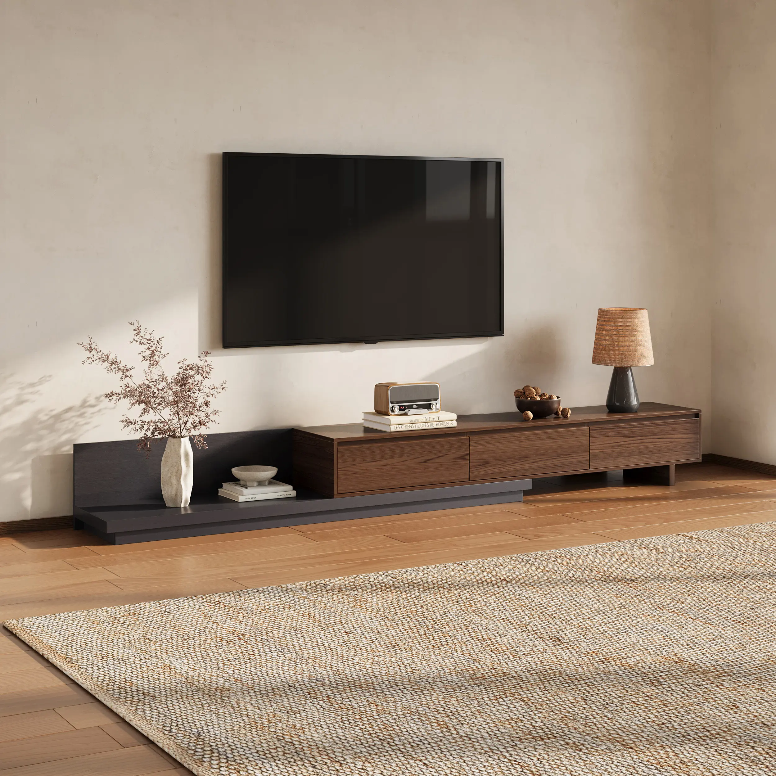 Homary Fero 79"-142" Extendable TV Stand with 3 Drawers