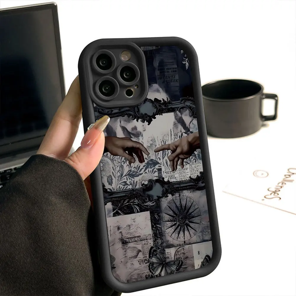 Art Collage Series TPU Silicone Casing, Straight Edge Shockproof Drop-Resistant Protection Cover for iPhone 17 Pro Max,16,16e,15,14 Plus,13,12 Mini,11,Air,X,XS - 2D Printing Cellphone Accessory, Valentine's Day Gift